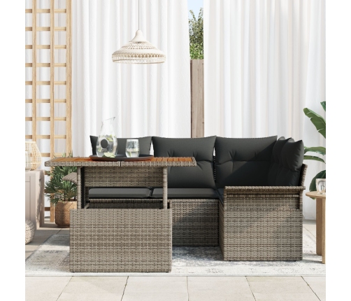 Conjunto de Sofá de Jardín  Conjunto de 5 Gris, Marrón, Negro