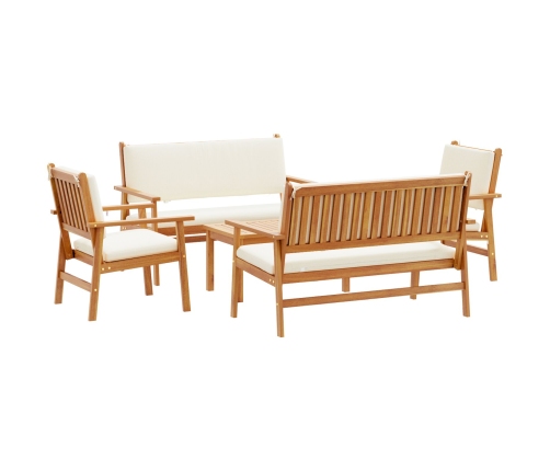 Conjunto de Sofás de Jardín de 5 Piezas con Cojines de Madera Sólida de Acacia