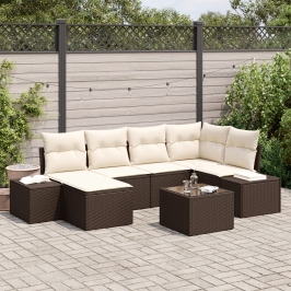 Conjunto de Sofá de Jardín  Conjunto de 7 Marrón y crema