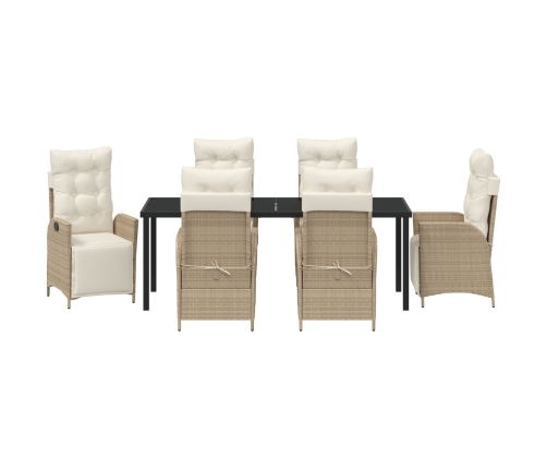 Set de Comedor de Jardín de 7 Piezas Ratán Poliéster Beige