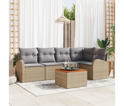 Conjunto de Sofás de Jardín de 6 Piezas con Cojines Beige Ratán Sintético Acacia