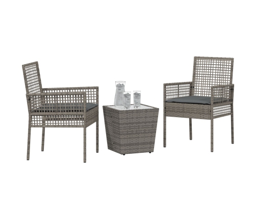 Set de Bistro de Jardín de 3 Piezas con Cojines en Gris de Poliratán