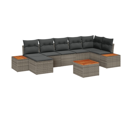 Conjunto de Sofá de Jardín de 8 Piezas con Cojines Gris de Poliratán y Acacia