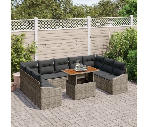 Conjunto de Comedor de Jardín de 10 Piezas con Cojines Gris Ratán Sintético Acacia