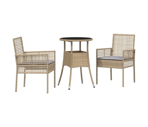 Juego de Comedor de Jardín Set de 3 Beige Mimbre, Vidrio Duradero