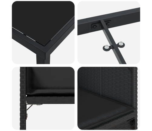 Set de Comedor de Jardín de 5 Piezas con Cojines Negro Poliratán