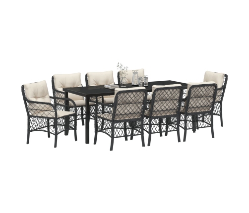 Conjunto de Comedor de Jardín de 9 Piezas  con Cojines Negro Poliratán