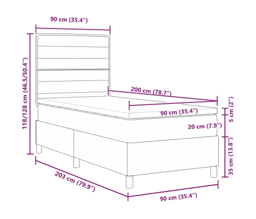 Cama con Somier y Colchón Gris Claro 90x200 cm Tela