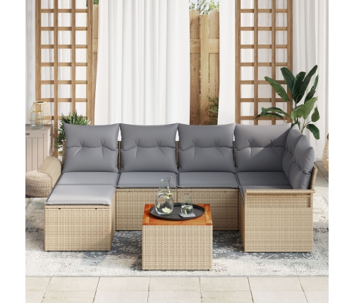 Juego de Sofás de Jardín de 7 Piezas con Cojines Beige Poliratán Acacia