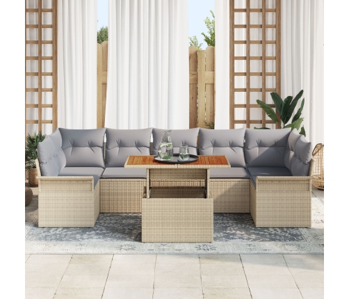 Juego de Sofá de Jardín de 8 Piezas con Cojines Beige Ratán Acacia