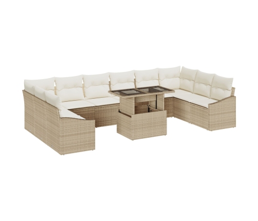 Conjunto de Sofás de Jardín  de 11 Piezas con Cojines Beige de Ratán Sintético