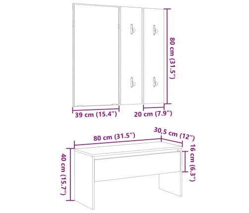 Conjunto de Muebles para Pasillo  en Madera Ingenierizada de Roble Negro