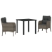Set de Comedor de Jardín de 3 Piezas con Cojines Gris Poliratán