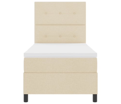 Cama de base de caja  con colchón y LED crema 90x200 cm tela