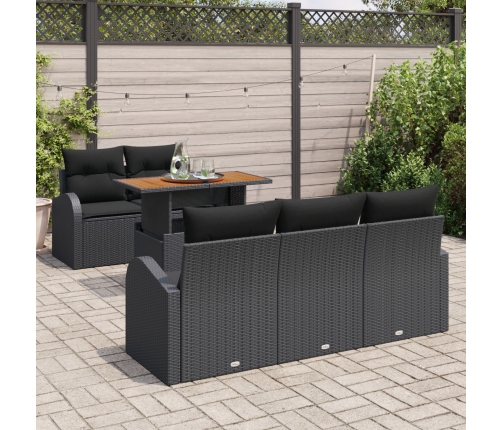 Conjunto de Comedor de Jardín de 6 Piezas con Cojines Negro Poliratán Acacia