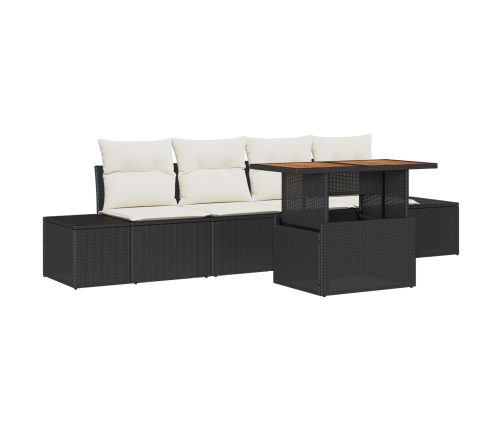 Conjunto de Sofá de Jardín  Set de 5 Negro y Crema