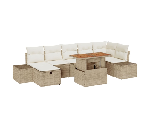Conjunto de Sofás de Jardín  de 8 Piezas con Cojines Beige Poliratán