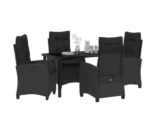 Set de Comedor Jardín de 5 Piezas con Cojines Negro Poliratán