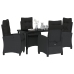 Set de Comedor Jardín de 5 Piezas con Cojines Negro Poliratán