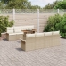 Conjunto de Sofá de Jardín de 9 Piezas con Cojines Beige Ratán Poliéster Acacia
