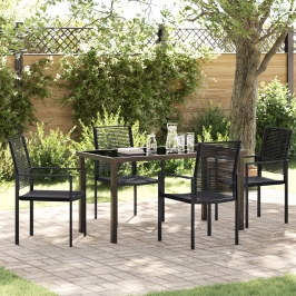 Conjunto de 5 Piezas de Comedor Jardín  Negro Rattan PVC