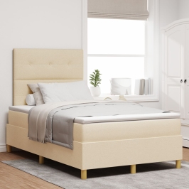 Cama con somier y colchón crema 120x200 cm tela