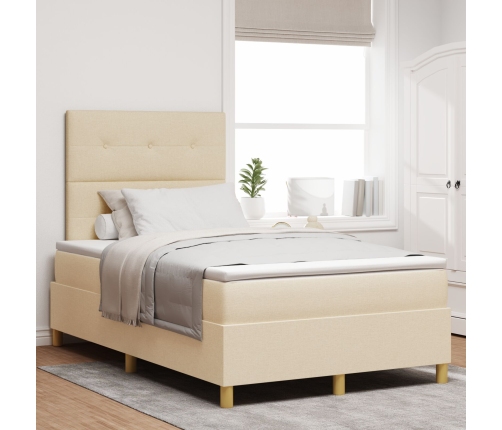 Cama con somier y colchón crema 120x200 cm tela