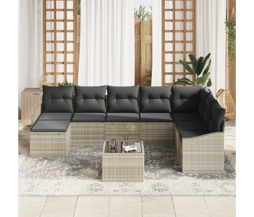 Conjunto de Sofás de Jardín de 9 Piezas con Cojines Gris Ratán Sintético