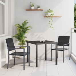 Conjunto de Comedor de Jardín  3 Piezas Negras de Poliratán