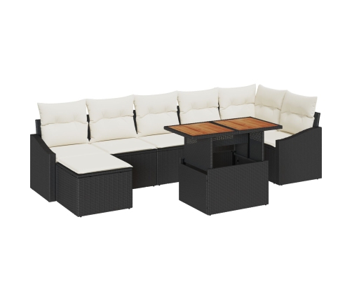 Juego de comedor de jardín de 8 piezas con cojines Ratán Poliéster Negro Acacia