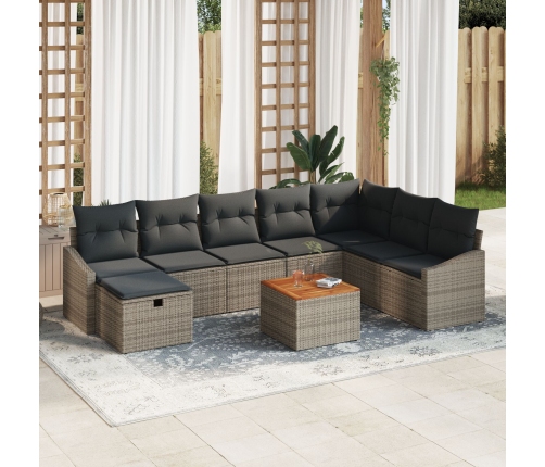 Set de Sofá de Jardín  de 9 Piezas con Cojines Gris Ratán
