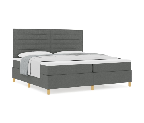 Cama con Box Spring  con colchón gris oscuro 200x200 cm tela