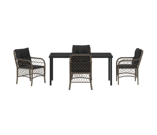 Conjunto de Comedor de Jardín de 5 Piezas con Cojines Gris Poliratán