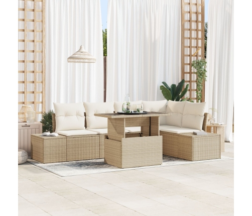 Conjunto de sofá de jardín  de 6 piezas con cojines beige de ratán poliéster