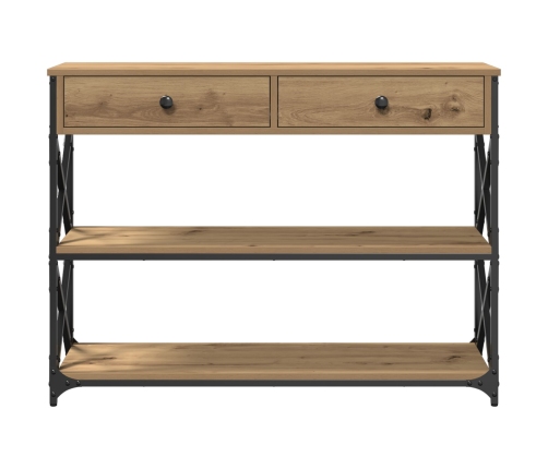 Mesa Consola  de Roble Artesanal 100x28x75 cm Madera Ingenierizada y Acero