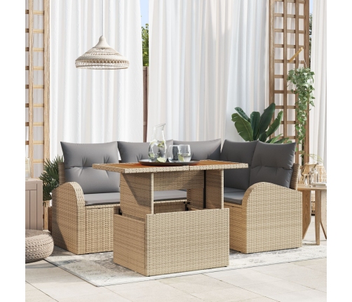 Set de Comedor para Jardín  de 5 Piezas con Cojines Beige de Poliéster y Ratán