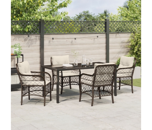 Conjunto de Comedor de Jardín de 5 Piezas con Cojines Marrón Poliratán