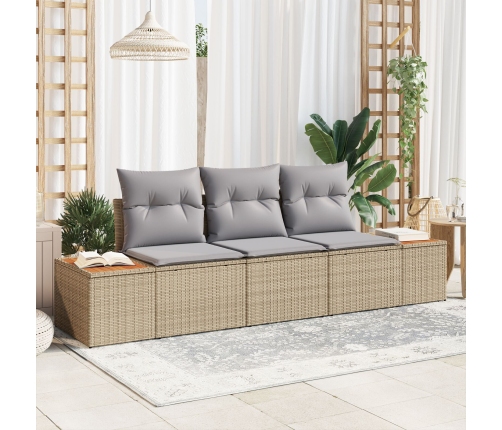 Juego de Sofá de Jardín  de 3 Piezas con Cojines Beige de Poliratán Acacia