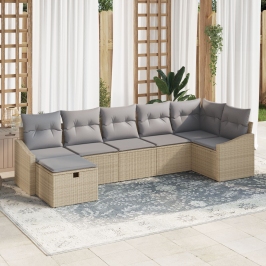 Juego de Sofás de Jardín de 7 Piezas con Cojines Beige de Rattan Poliéster