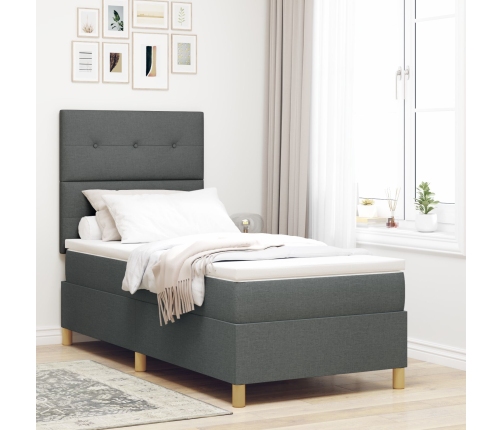 Cama con Box Spring y Colchón Gris Oscuro 100x200 cm Tela
