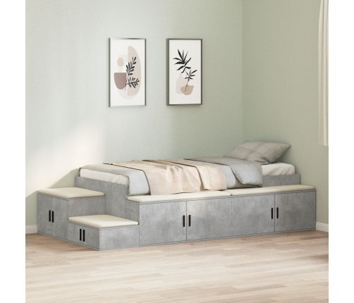 Cama de Almacenamiento Gris Concreto Madera 100 x 200 cm