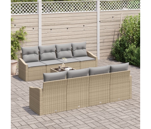 Conjunto de Sofá de Jardín de 7 Piezas con Cojines Beige Poliratán