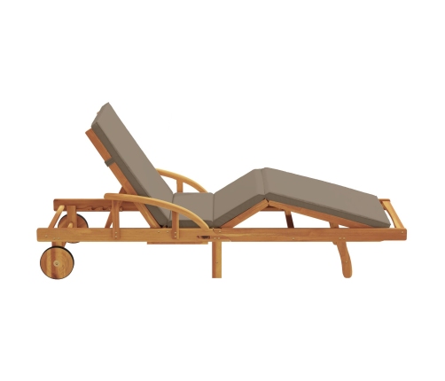 Tumbona plegable  con ruedas y cojín taupe de madera sólida de acacia