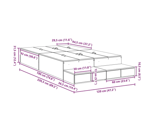 Estructura de cama con almacenamiento  Roble de Sonoma