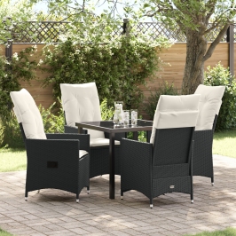 Conjunto de Comedor de Jardín de 5 Piezas con Cojines - Poliratán Negro