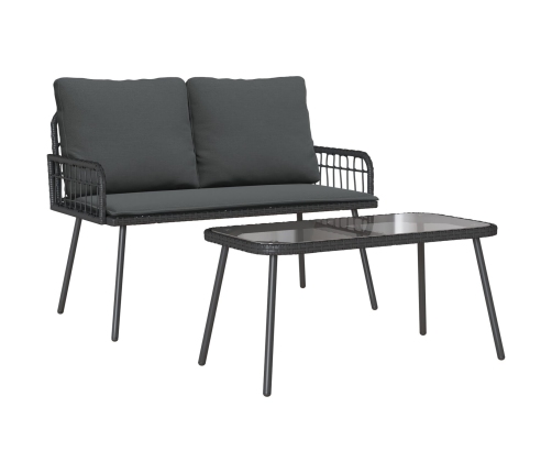 Conjunto de Comedor de Jardín  de 2 Piezas con Cojines Ratán Poliéster Negro