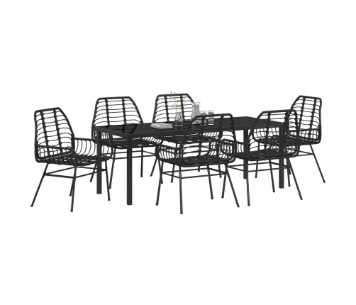 Juego de Comedor de Jardín  de 7 Piezas Poliratán Negro