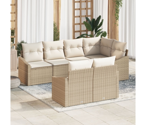 Conjunto de Sofá de Jardín de 7 Piezas  con Cojines Beige Poliratán