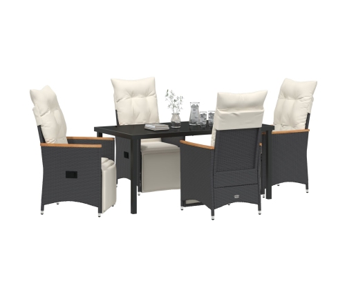 Set de Comedor de Jardín de 5 Piezas  con Cojines Ratán PE Negro