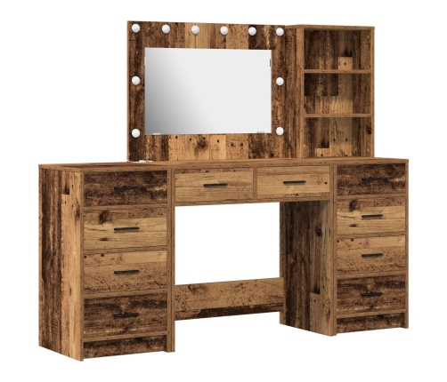 Set de Tocador de 3 Piezas  con LED Madera Antigua Madera Elaborada